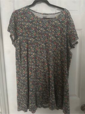 Lands' End Black Floral Scoop Neck Tunic